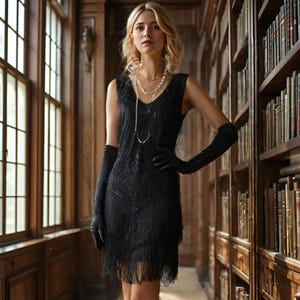 1920s Flapper Gatsby Dress, Vintage Retro Party Dress, Art Deco Evening Gown, Downton Abbey Inspired Flapper Dress, Fringe Vintage Dress