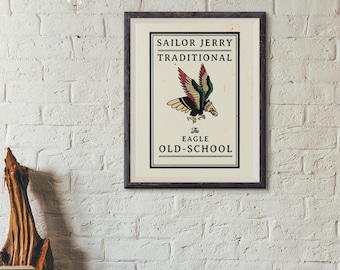 Sailor Jerry Eagle Tattoo Art Print: Vintage Americana Poster