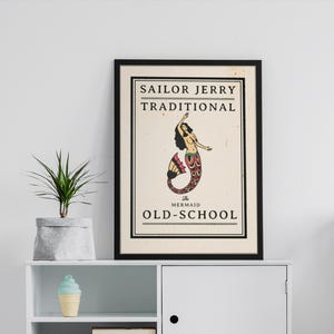Sailor Jerry The Mermaid Tattoo Poster,Wall Art, Office, Home, Room Decoration, Vintage Print, Ink, Pin Up Art Gift, Cool Print,Gift for Her