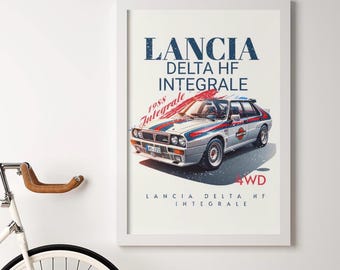 Lancia Delta HF Integrale Poster: Classic WRC Rally Car Art