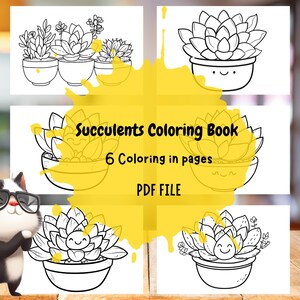 Kleurboek Kawaii vetplanten - 6 schattige pdf-pagina&#39;s voor kinderen en volwassenen