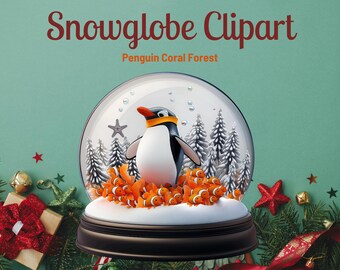 Snowglobe Clipart, Snow Globe Penguin Coral Forest, Clownfish, Anemonefish, Commercial Use, Transparent Background, Single Image, PNG