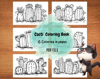 Cacti Coloring Book: 6 Relaxing Cactus Designs (Digital Download)
