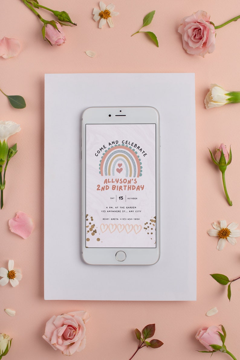 Editable Boho Rainbow Birthday Evite Invitation Template - Etsy