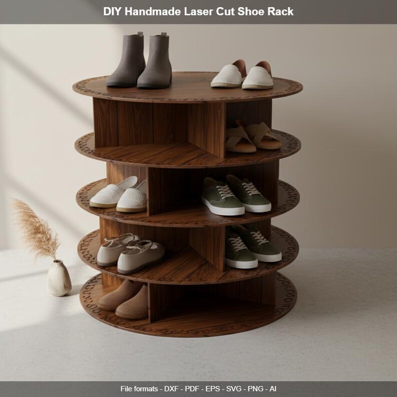 Rotating Shoe Rack Laser Cut File | Wooden Shoe Shelf DIY Plans ...