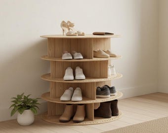 Rotating Shoe Rack Laser Cut File | Wooden Shoe Shelf DIY Plans | Entryway Storage Organizer