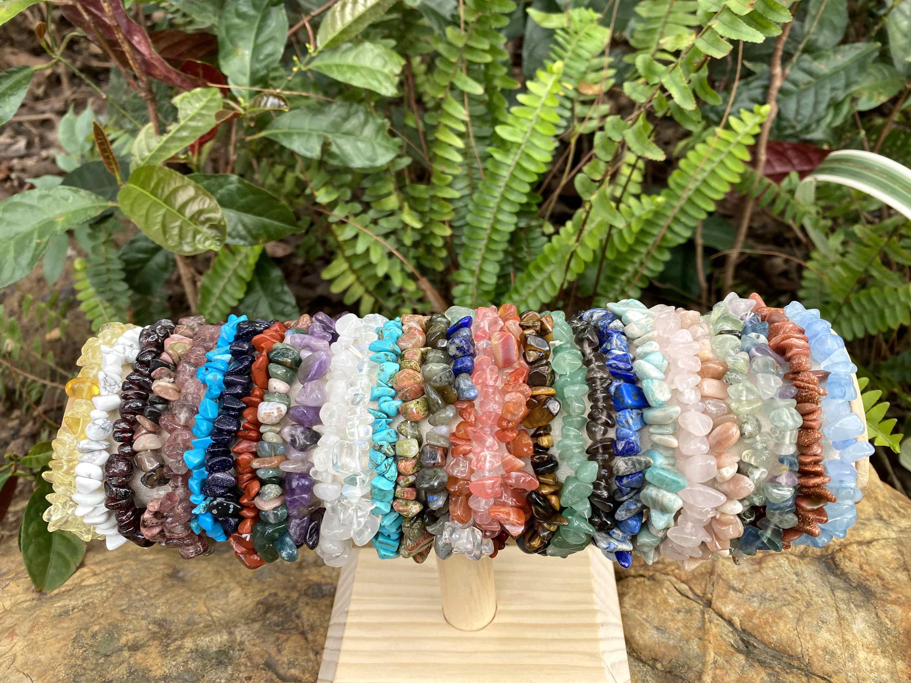 Pulsera de cristal natural con cristales curativos, pulsera elástica unisex estilo bohemio.