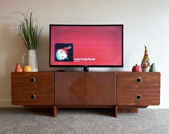 TV Stand, Mid Century Modern Entertainment Center with 4 Drawers,Storage Cabinet, Large Media TV Console, Television Stand for Living Room