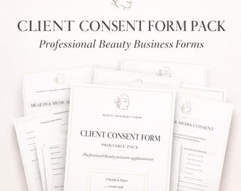 Client Consent Form Printable Pack | Beauty Salon Intake Form PDF | Lash Brow Wax Esthetician Forms | Non Editable Instant Download