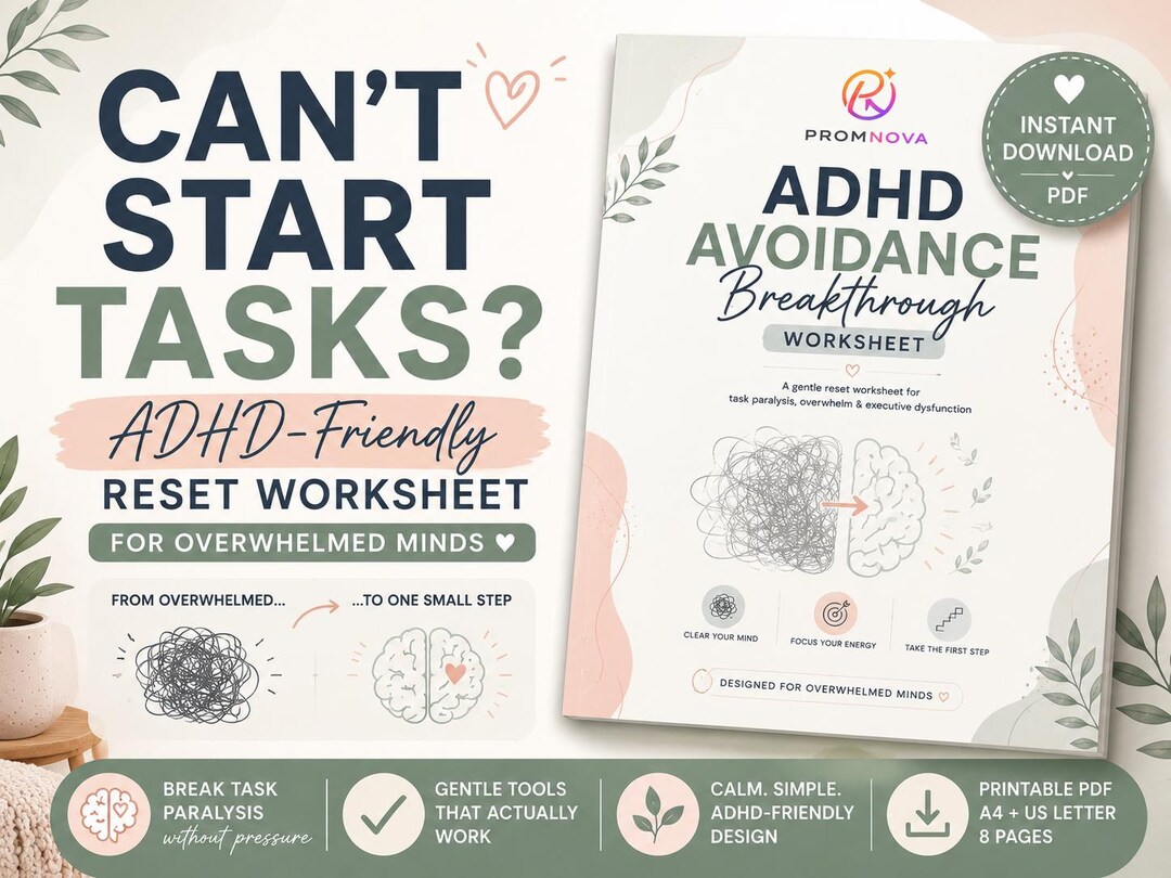 Dysfunction Worksheet ADHD Task Paralysis Worksheet, Avoidance Breakthrough Printable ...