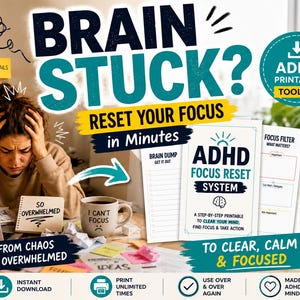 ADHS Fokus-Reset-System zum ausdrucken, Overwhelm Relief Planer für Erwachsene, Brain Dump Arbeitsblatt, Exekutiv Dysfunktion Werkzeug