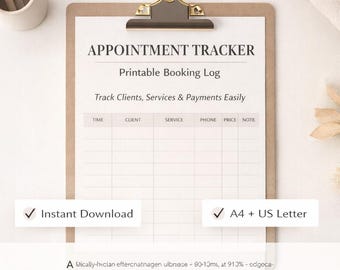 Appointment Tracker Printable, Booking Log Sheet, Client Payment Tracker, Small Business Planner, Salon Appointment Sheet, PDF A4 US 8"x10"