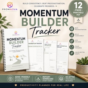 Momentum Builder Tracker | ADHD Productivity Planner, Printable Goal Planner PDF, Habit Tracker, Anti Procrastination Workbook, Executive Fu