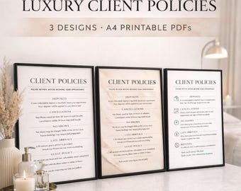 Luxury Client Policies Sign Printable A4 | Beauty Salon Policy Poster | Lash Policy Sign | Spa Rules Wall Decor | Studio Policies PDF