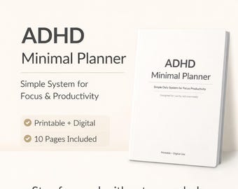 ADHD Planner Printable, Minimal Daily & Weekly Planner for Focus and Productivity, Digital PDF PNG, Undated Simple Organizer for Adults