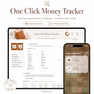 Notion Budget-Tracker-Vorlage, Ausgaben- und Einnahmen-Tracker, Notion Geld-Tracker, Notion Finance mit iPhone-Kurzbefehl, Digitaler Finanzplaner