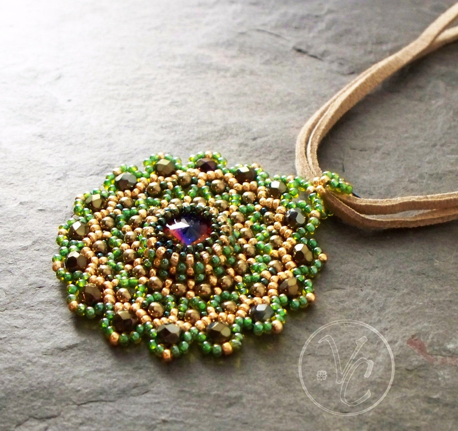 Beaded Pendant Tutorial Lacy Medallion Rivoli and Seed Bead Etsy