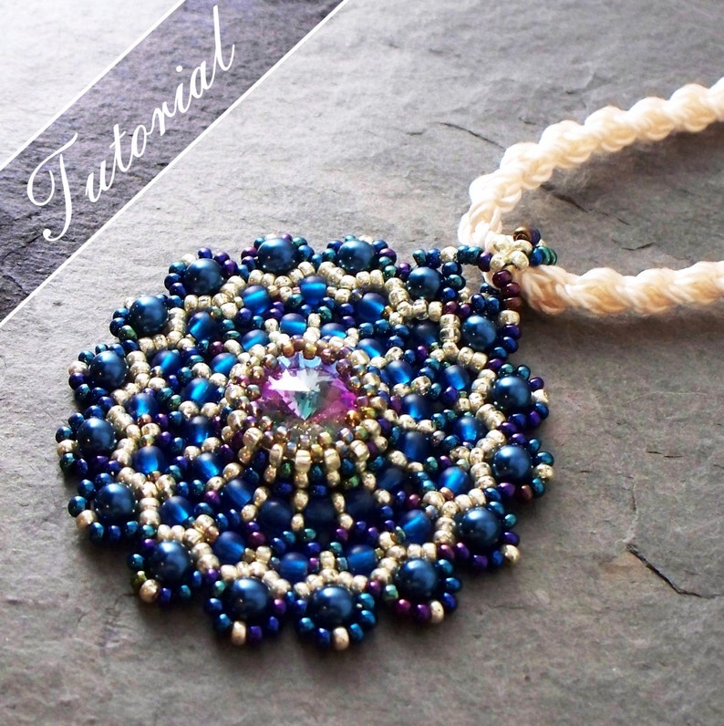 Beaded Pendant Tutorial Lacy Medallion Rivoli and Seed Bead Etsy
