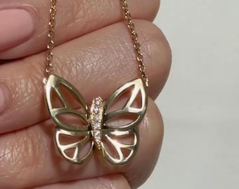 Butterfly Pendant Necklace in 925 Sterling Silver with Moissanite Diamond Gold Plated...