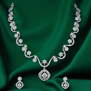 Moissanite Floral Necklace & Earring Set: 925 Sterling Silver Wedding Jewelry