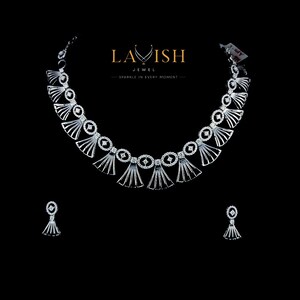 Moissanite Fan Necklace Set: 925 Sterling Silver Party Jewelry