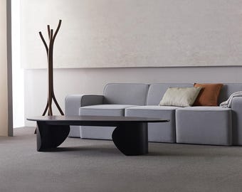 Black Oak Coffee Table, Sculptural Bent Wood Coffee Table, Modern Living Room Furniture