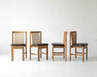 Chair Set of 4 | Handcrafted Solid Wood Dining Chairs with Steam-Bent Frame & Leather Seat