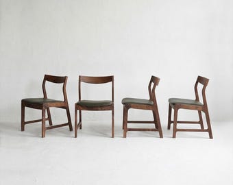 Chair Set of 4 | Solid Wood Steam Bent Dining Chairs in White Oak or Walnut | Italian Leather Seat