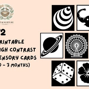 72 sensorische flitskaarten met hoog contrast (0-3 maanden) | Zwart-wit | Afdrukbare stimulatiekaarten pasgeboren baby | Perfect cadeau voor kersverse ouders