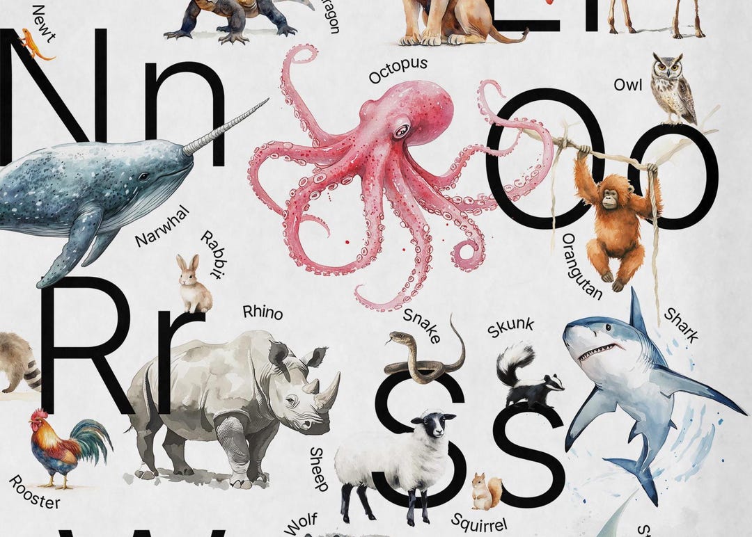 Watercolor A–Z Animal Alphabet Wall Art – Educational Poster for ...