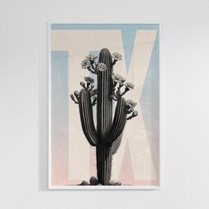 Letterscapes: TX Cactus Art Print – Minimalist Typographic Texas Wall Decor for Home, Office, or Housewarming Gift