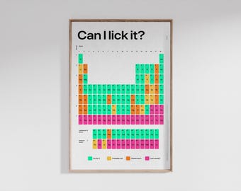 Póster de la tabla periódica de lamibles / Impresión de arte conceptual de ciencia / Decoración de pared de química moderna / Ilustración de la tabla periódica de elementos comestibles