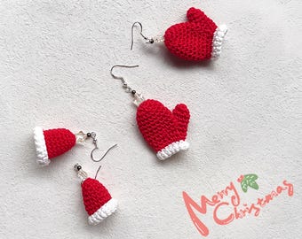 Gehäkelte Weihnachtsohrringe - Handgemachte rote Weihnachtsmütze und Schmuck Geschenk für Mädchen & Frauen