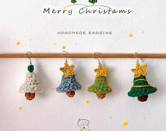 Handgemachte gehäkelte Weihnachtsbaum-Ohrringe - festlicher Feiertagsschmuck
