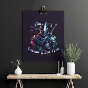 Elden Ring Art Print, Become Elden Lord Poster, Fantasy Knight Wall Decor, RPG Gaming Artwork, Dark Souls Inspired Gift, Gaming Room Decor