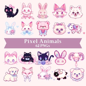 Pixel Animals Clipart Bundles, Stickers, Transparent Background, PNGs, Pixel Art, Cute Cartoon Illustration, Digital Art, Ready For Use