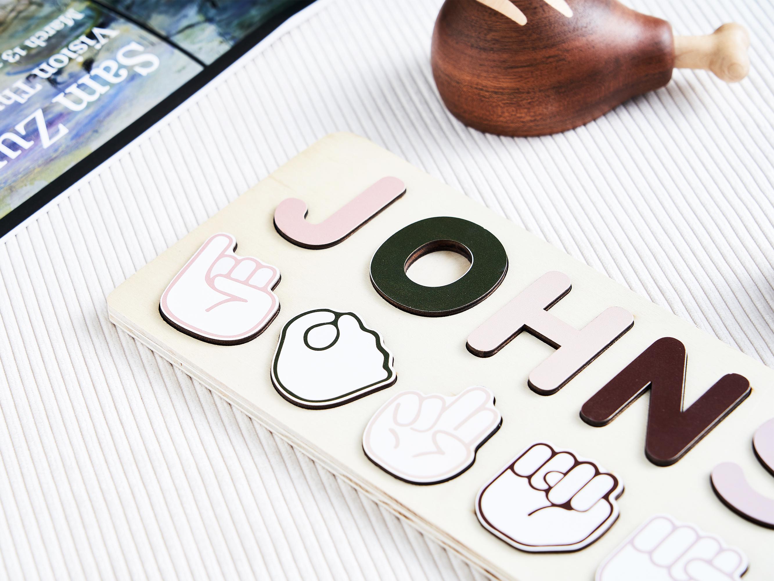 Personalized ASL Name Puzzle, Custom Wooden Sign Language Learning Toy, Educational Baby Gift, Toddler Room Decor