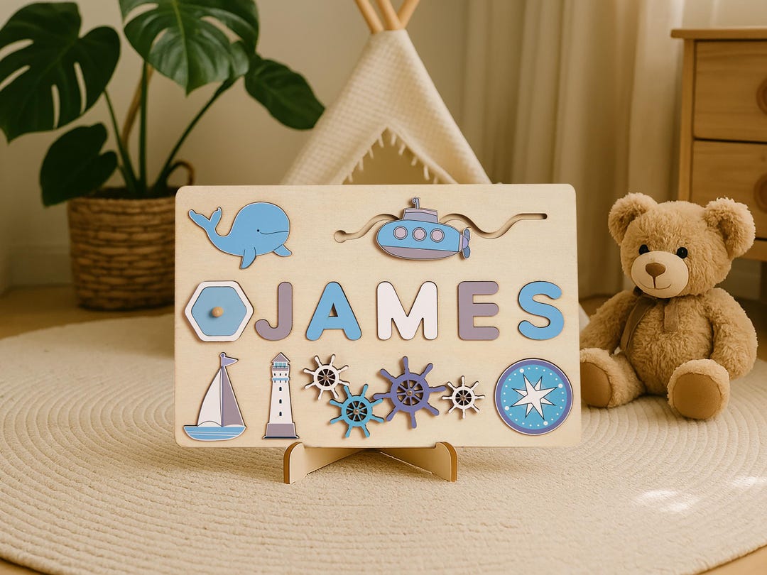 Personalized Name Puzzle for Kids, Montessori Baby Gift, Wooden Toddler ...
