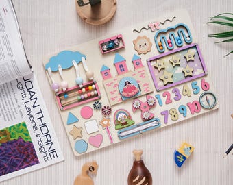 Baby Sensory Busy Board, Montessori Educational Toy, Wooden Activity Wall, Baby Activity Board, Toddler Learning Board