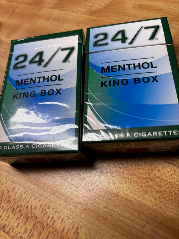 Lot of Two (2) 24/7 EMPTY Cigarette Packs (NO TOBACCO)