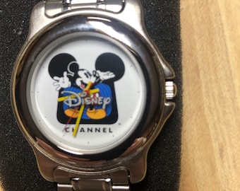 vintage, Disney Channel - Montre à quartz Mickey Mouse, ton argenté avec boîte d'origine