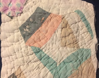 Vintage Antique Hand Pieced Hand Quilted Quilt Square 8&quot;x 9&quot; Crafts Frameable Sewing