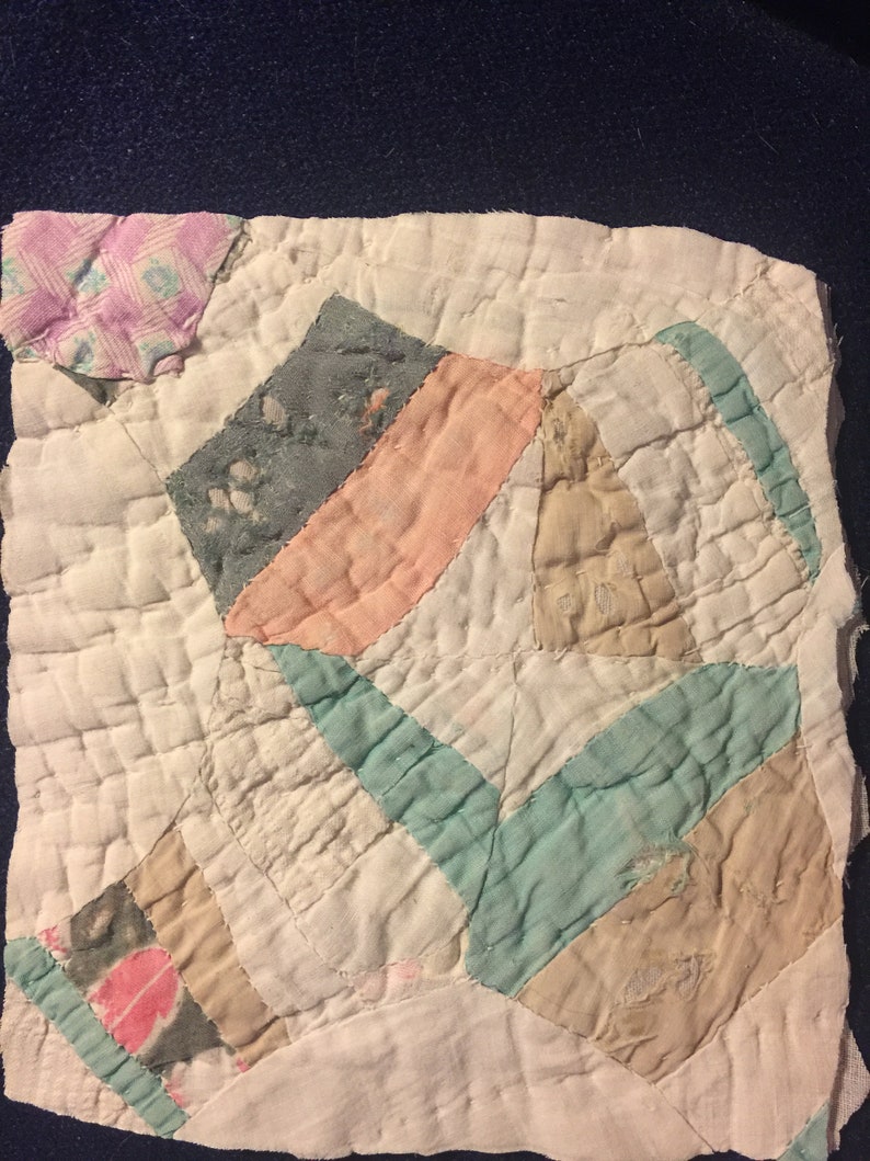Vintage Antique Hand Pieced Hand Quilted Quilt Square 8x 9 Crafts