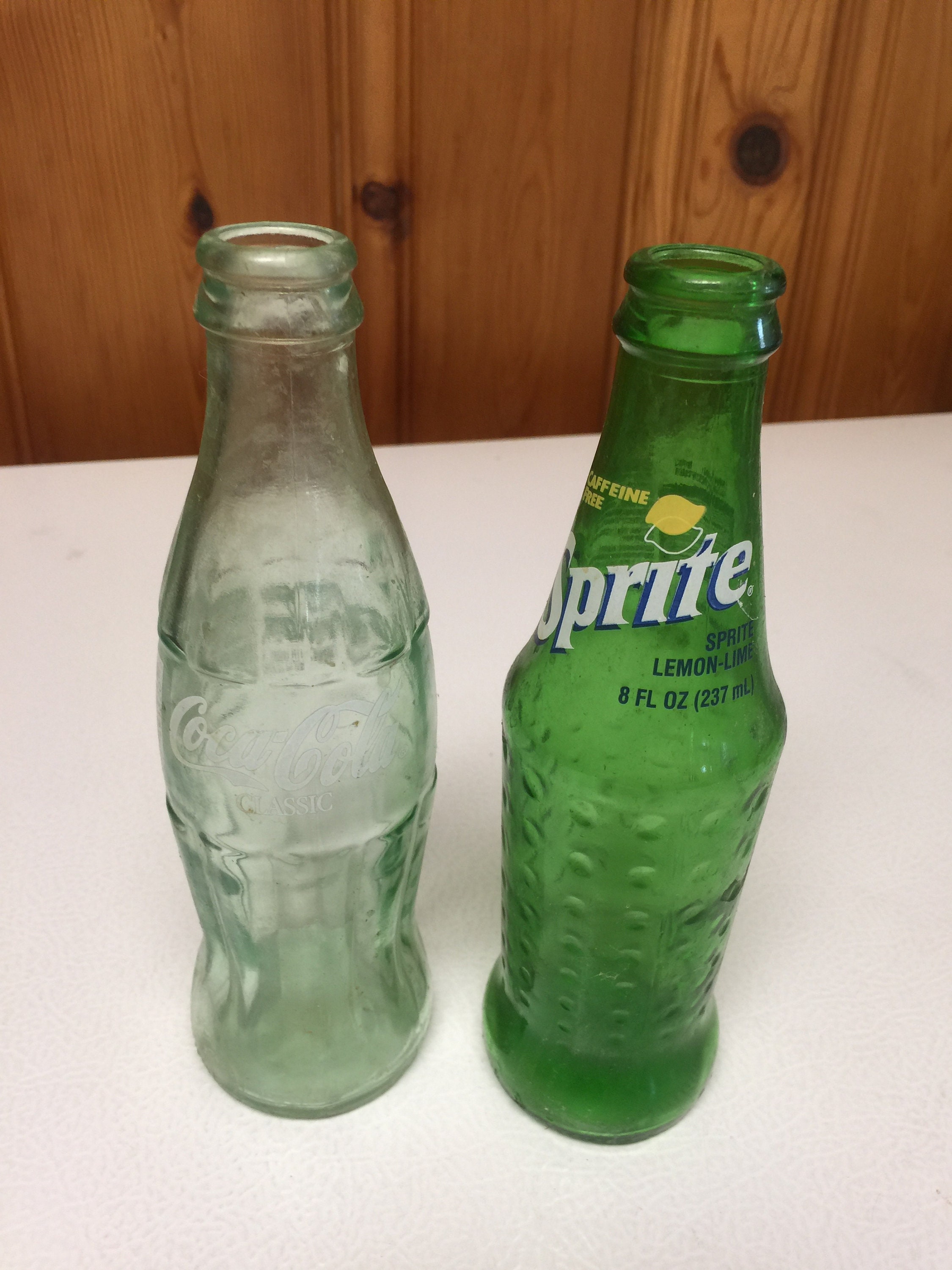 Vintage Glass Sprite (1994) and Coca Cola (1996) Bottles