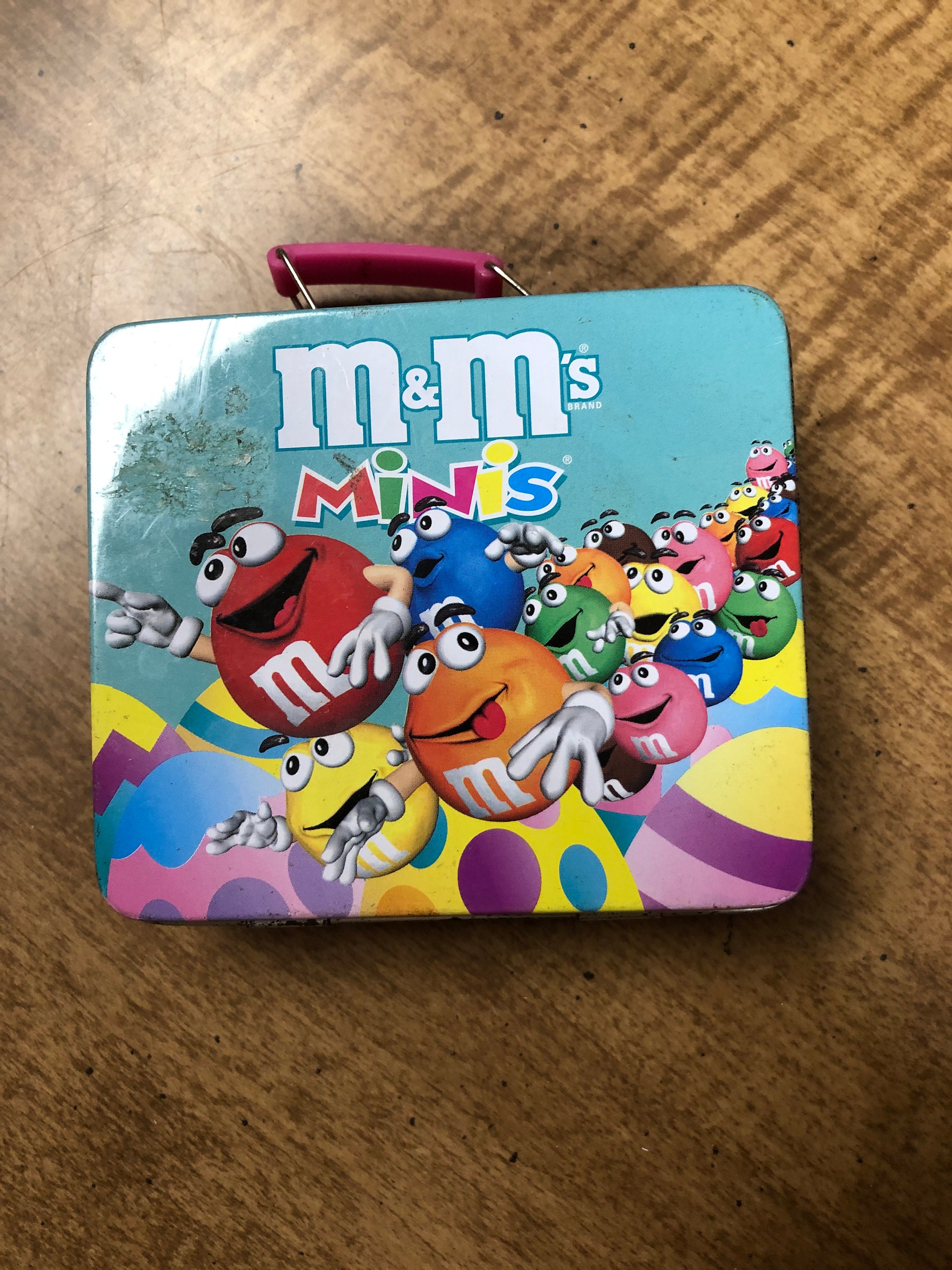 Vintage 2001 M&m's Minis Tin Small Lunchbox With Handle 