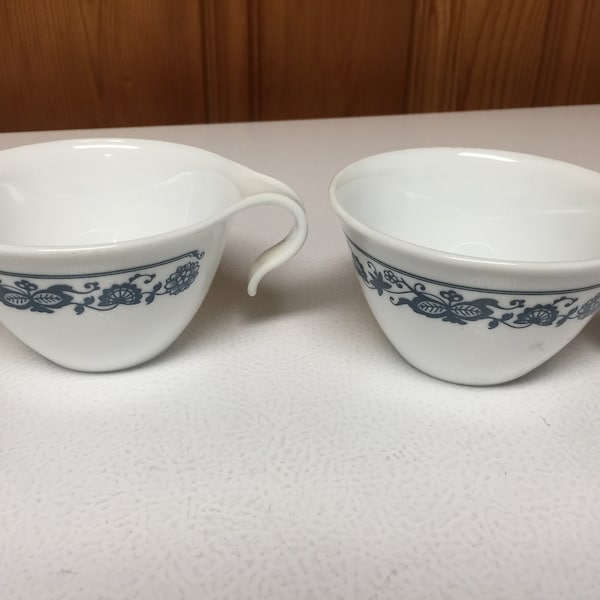 Vintage Corelle Livingware Old Town Blue Onion Hooked Handle Cups Corning Ware Set of 8