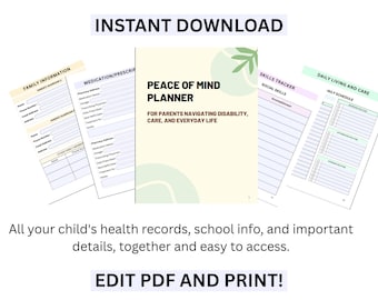 Peace of Mind Planner - Disability Medical Binder: Fillable PDF, Autism & Disability (Digital Download)