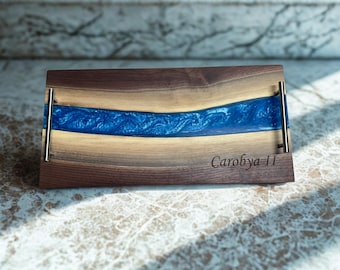 Personalized Live Edge Walnut & Ocean Epoxy Resin Charcuterie/Serving Board