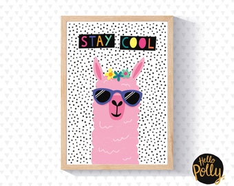 Stay Cool Llama Print - Llama, Stay Cool, No Drama Llama, Bright, Home Decor, Wall Art, Fun Print