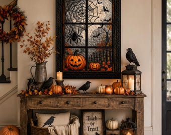 Quilted Halloween Window Wall Hanging Quilt Pattern PDF, Spooky Pumpkin Spider Web Quilt, Autumn Wall Decor, Applique Quilt Pattern